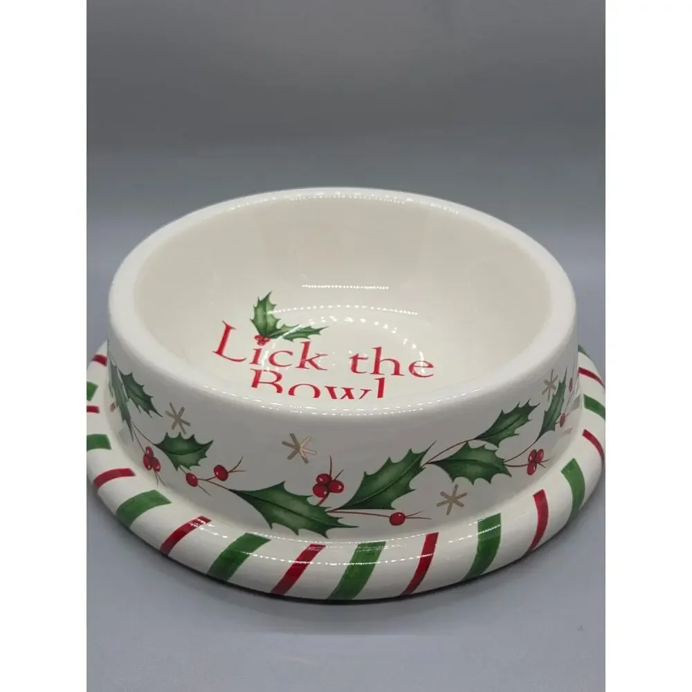 Lenox Christmas Holiday Pet Dog Bowl “Lick The Bowl” 7